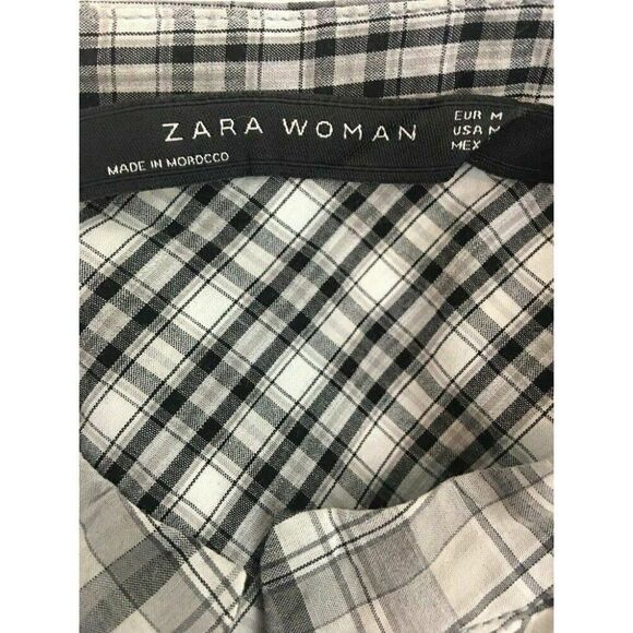 Zara Womens White Gray Black Plaid Long Sleeve Button Down Top Medium - Picture 5 of 6